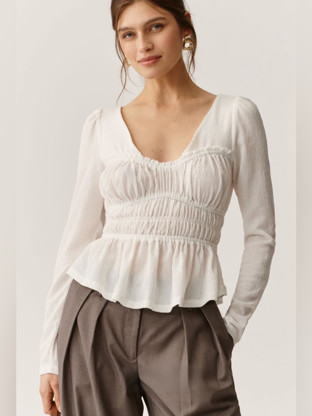 Maeve Long-Sleeve Smocked Top